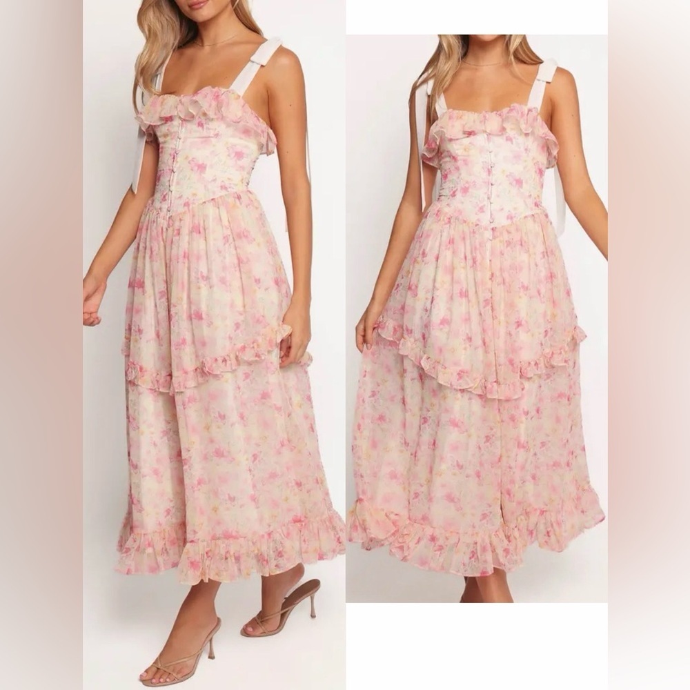 NEW Petal & Pup Zenith Ruffle Tie Strap Maxi Pink Dress sz S - Picture 2 of 7